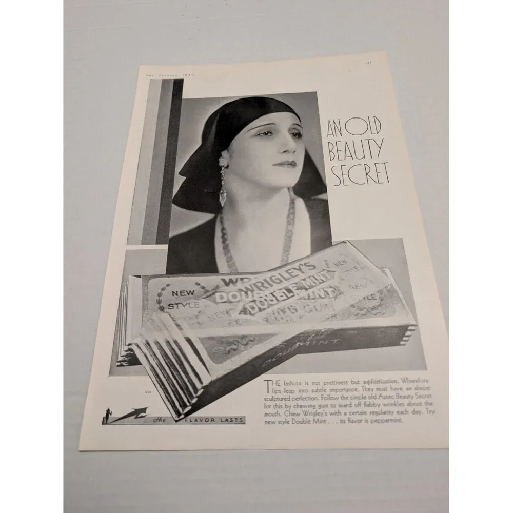 Wrigleys Gum 1930 Ad Norma Sharer Actress Harpers‎ Bazzar An Old Beauty secret